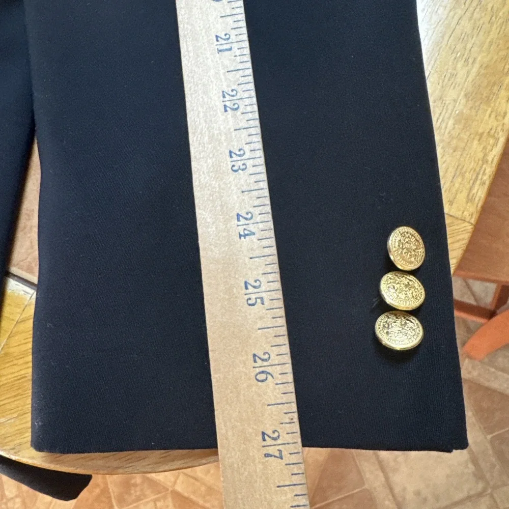 L.L. Bean Men Black Sport Coat Sz 46L Microfiber Suit Blazer Gold Buttons Jacket